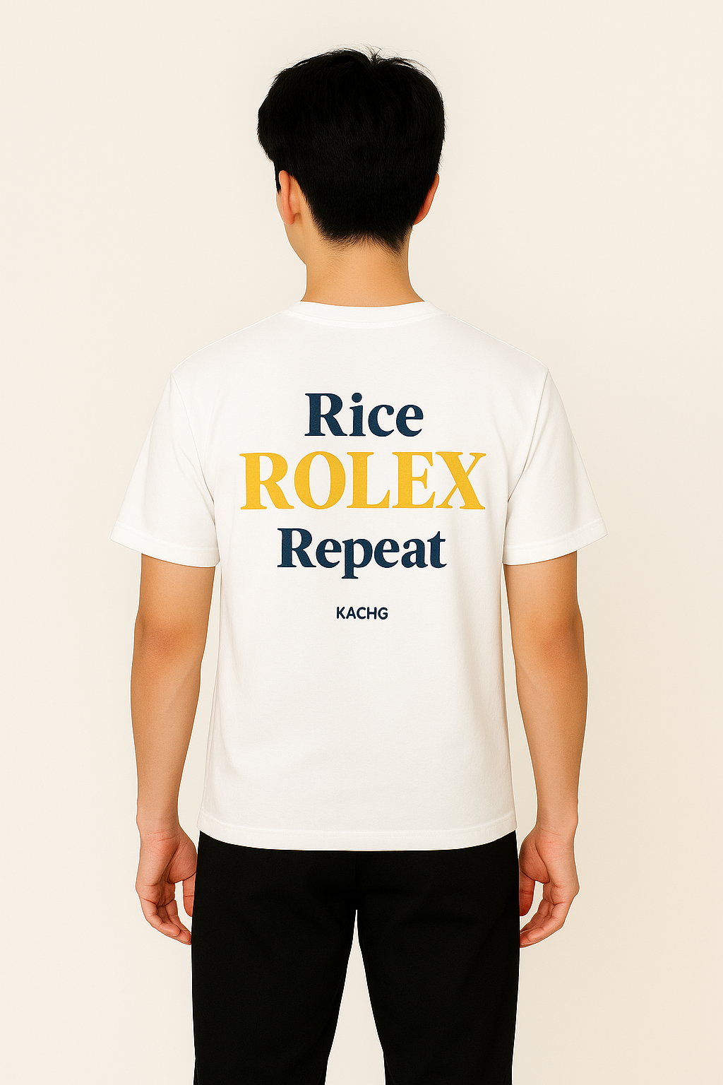 rice rolex repeat t-shirt luxury asian hustle streetwear back print