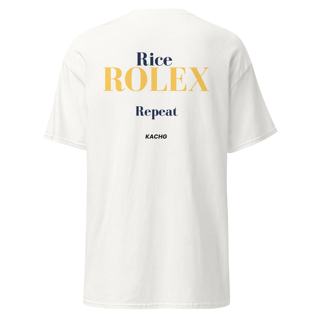 rice rolex repeat t-shirt luxury asian hustle streetwear back print
